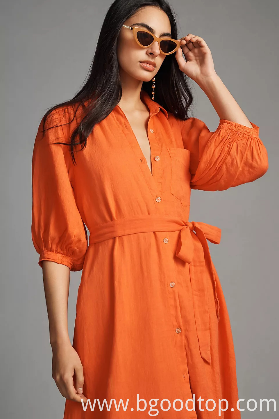 Women Linen Shirt Dress